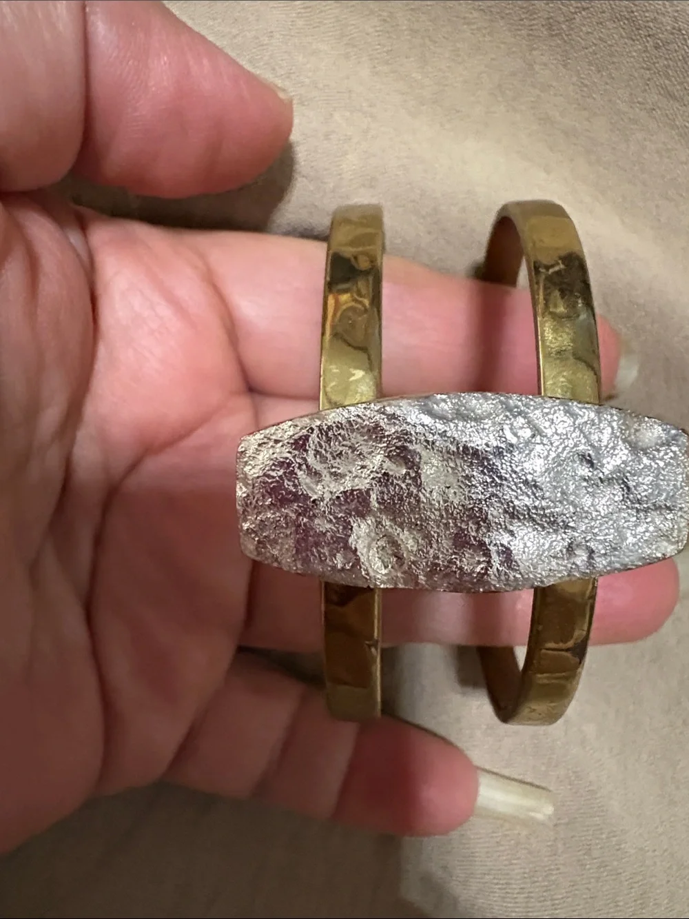Rustic Cuff Gold-Tone Double Band Bracelet with Silver Druzy
